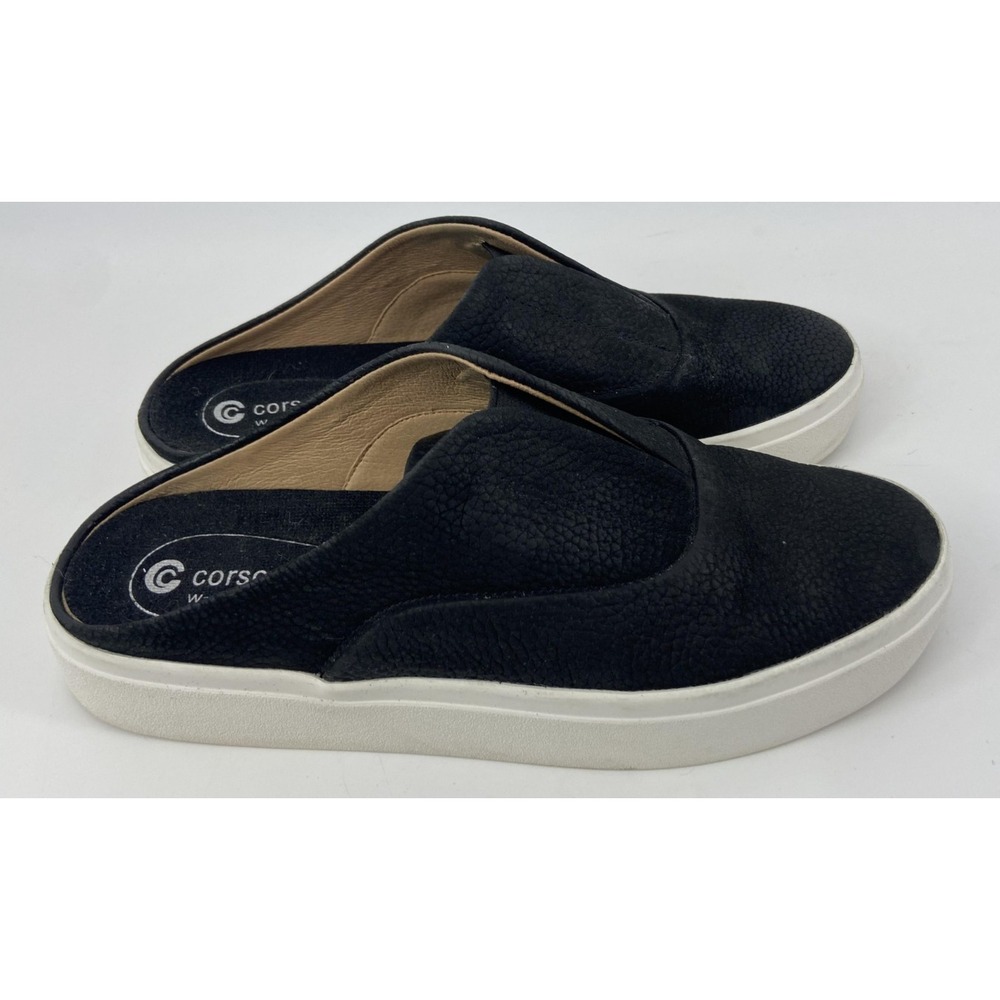 Corso Como Shoes Womens 7.5 Black CC Trena Leather Mule Slip On Casual Comfort
